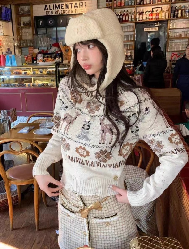 Slim thermal brown loose winter pullover sweater for women