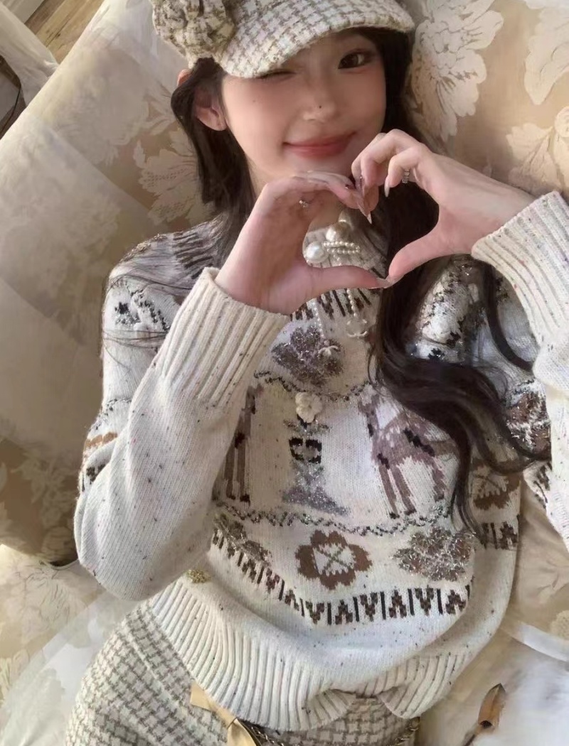 Slim thermal brown loose winter pullover sweater for women