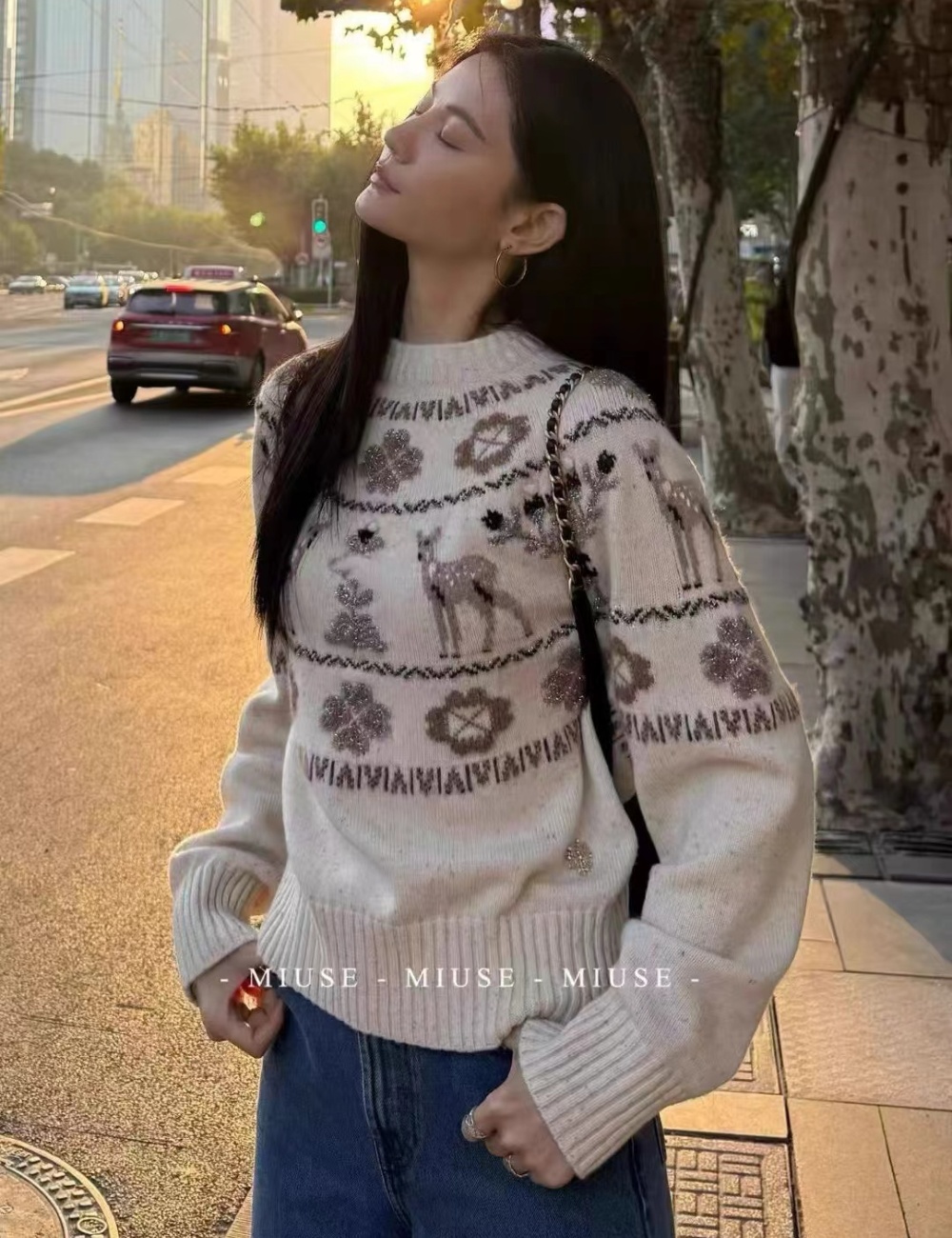 Slim thermal brown loose winter pullover sweater for women