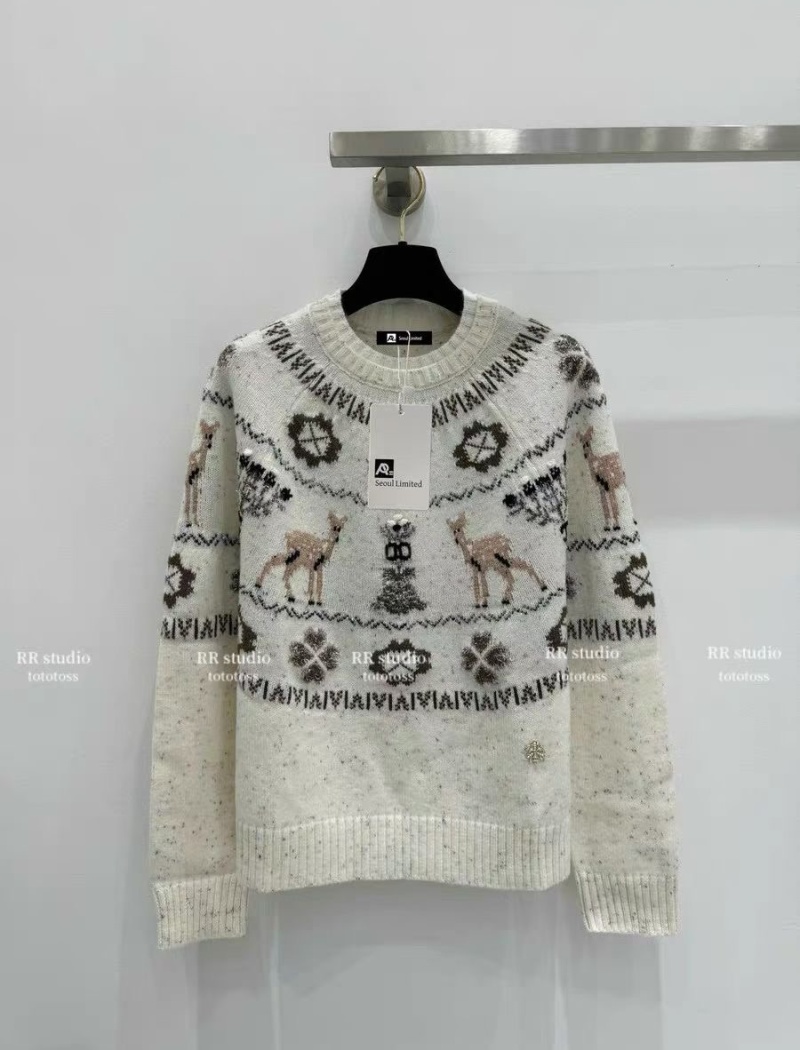 Slim thermal brown loose winter pullover sweater for women