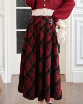 Christmas red cell pattern sueding skirt