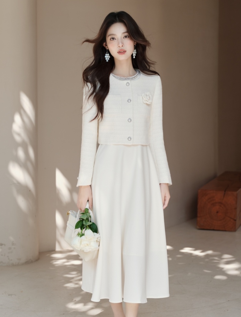 Chanelstyle coat sleeveless dress 2pcs set