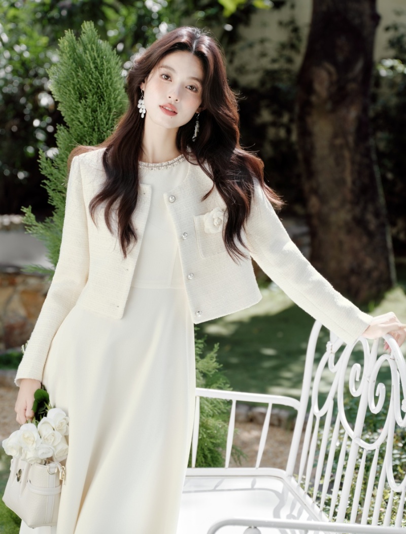 Chanelstyle coat sleeveless dress 2pcs set