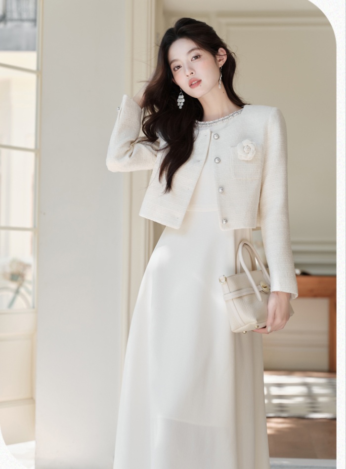 Chanelstyle coat sleeveless dress 2pcs set