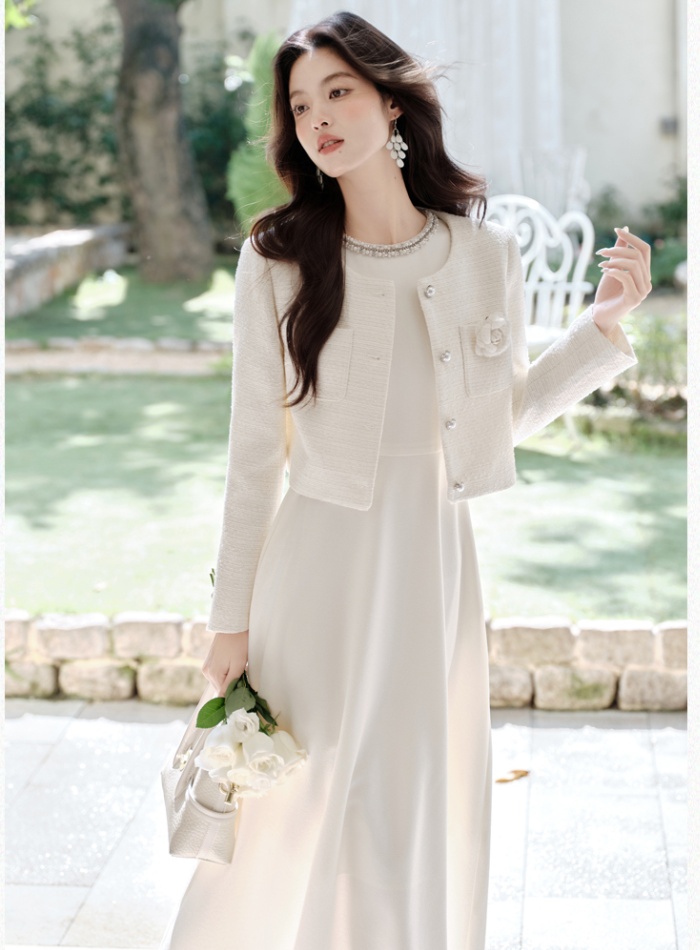 Chanelstyle coat sleeveless dress 2pcs set