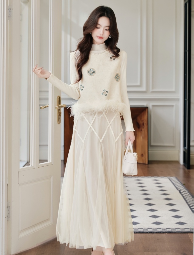 High waist gauze slim skirt sweet lovely long skirt