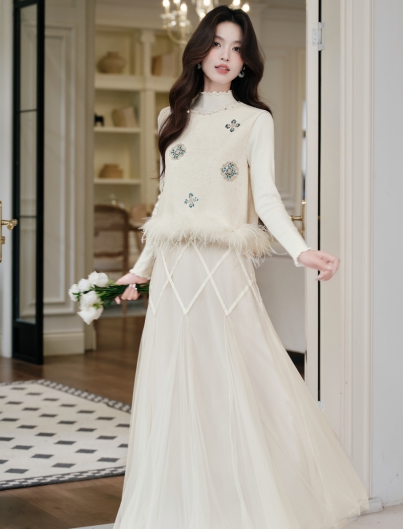 High waist gauze slim skirt sweet lovely long skirt