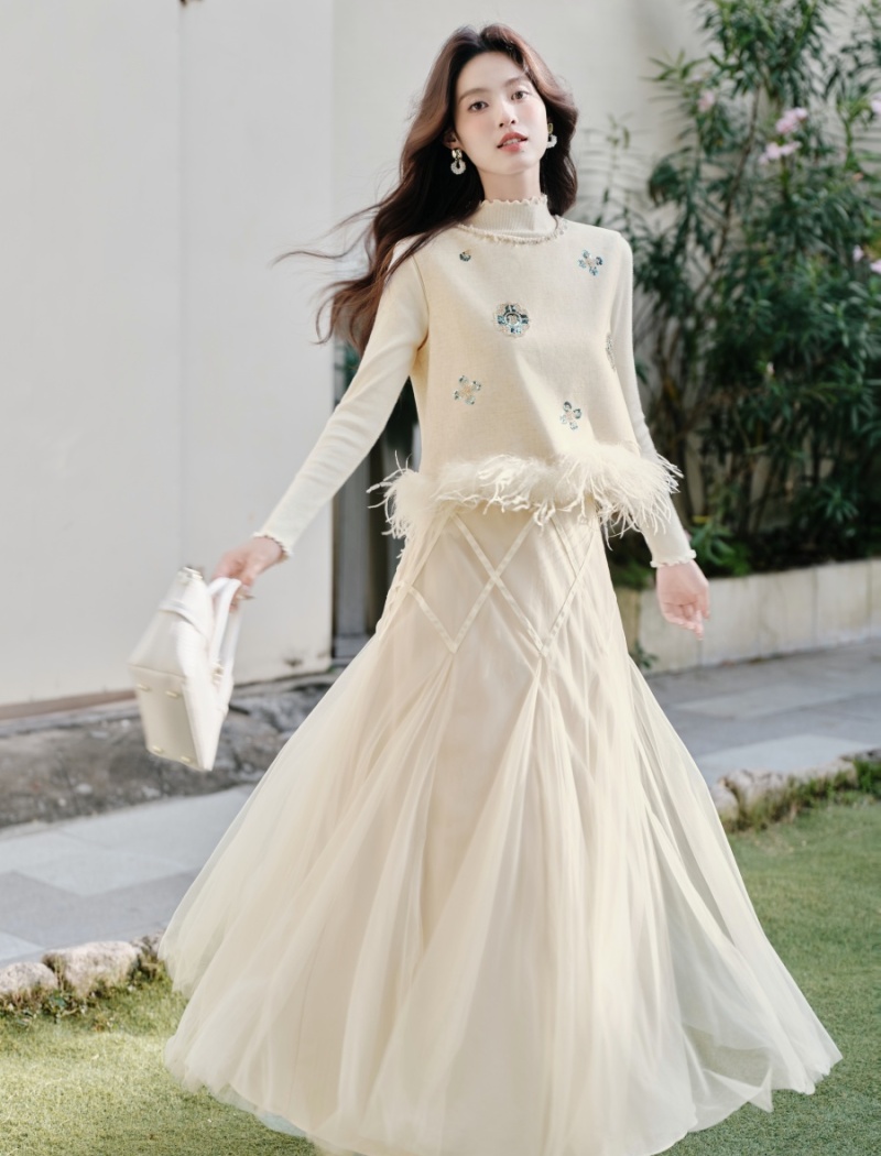 High waist gauze slim skirt sweet lovely long skirt