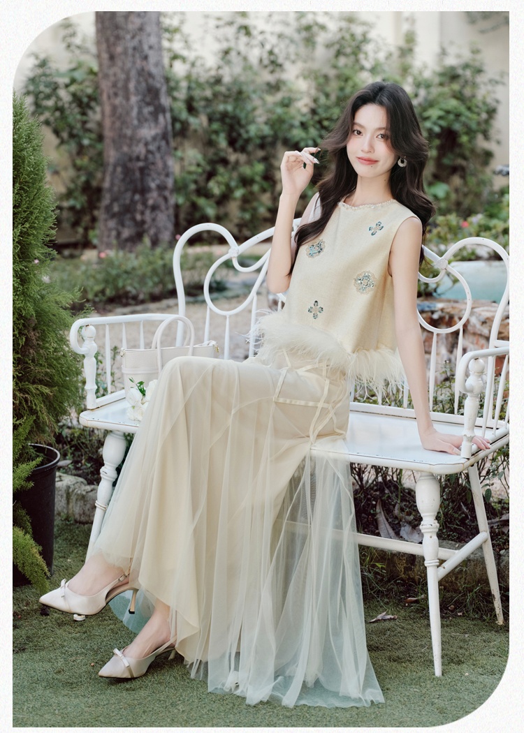 High waist gauze slim skirt sweet lovely long skirt