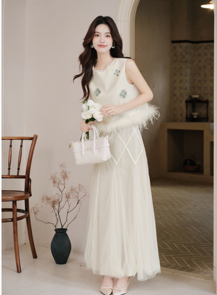 Chanelstyle beading dress embroidery coat 3pcs set