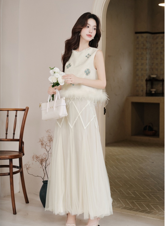 Chanelstyle beading dress embroidery coat 3pcs set