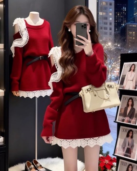 Spring all-match dress red sweater for women