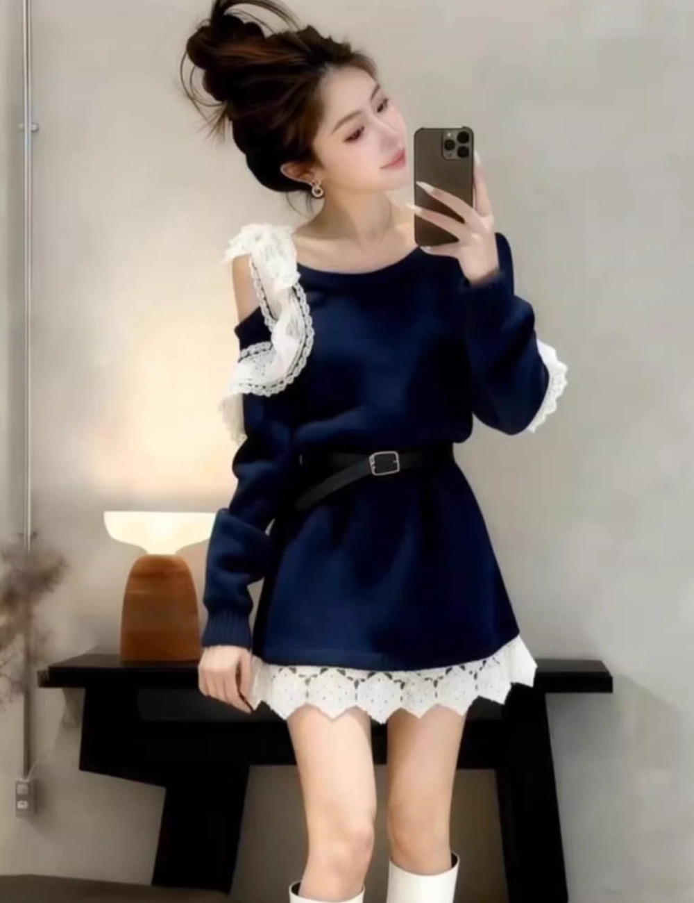 Spring all-match dress red sweater for women