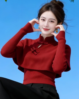 Chinese style slim red cloak autumn and winter light sweater