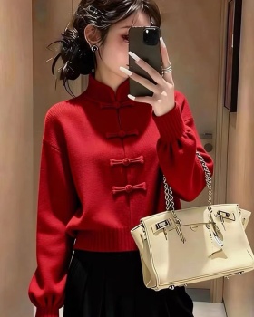 Slim Chinese style tops lazy sweater for women