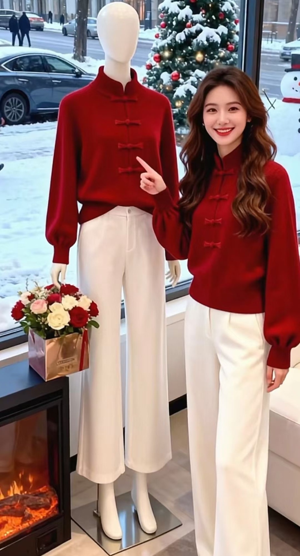 Slim Chinese style tops lazy sweater for women