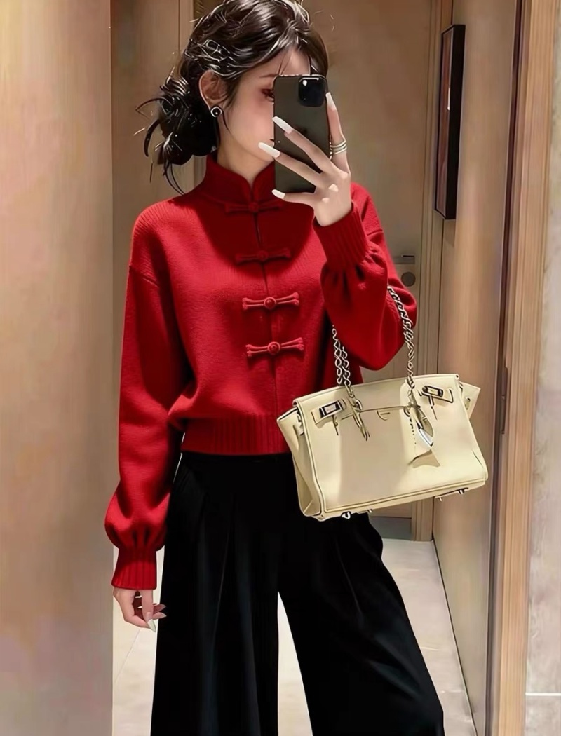 Slim Chinese style tops lazy sweater for women