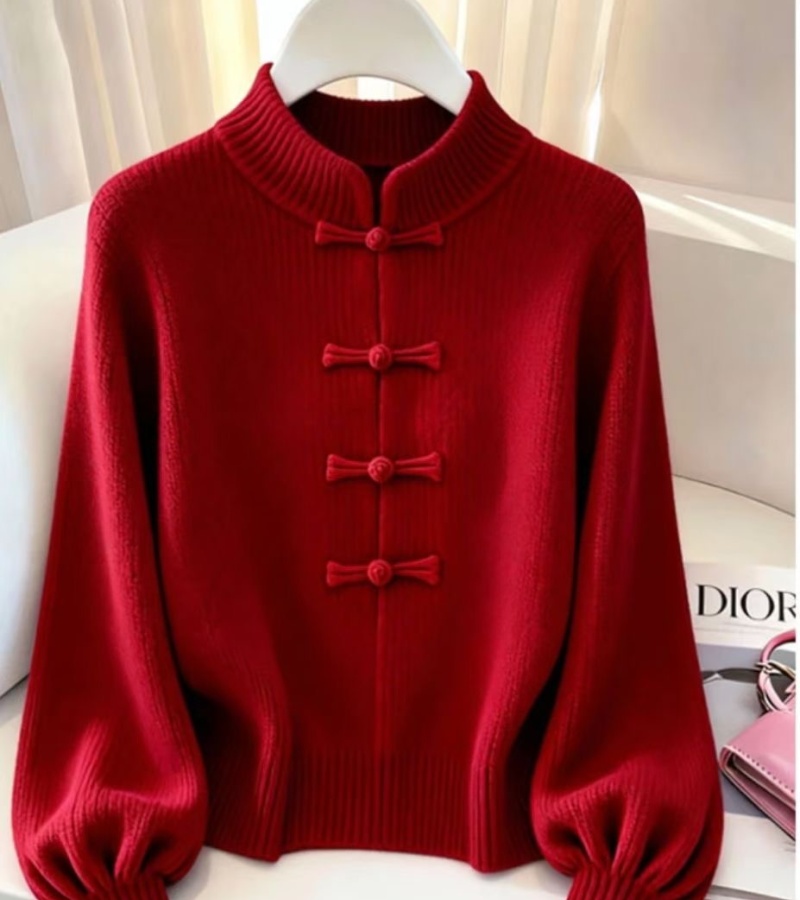 Slim Chinese style tops lazy sweater for women