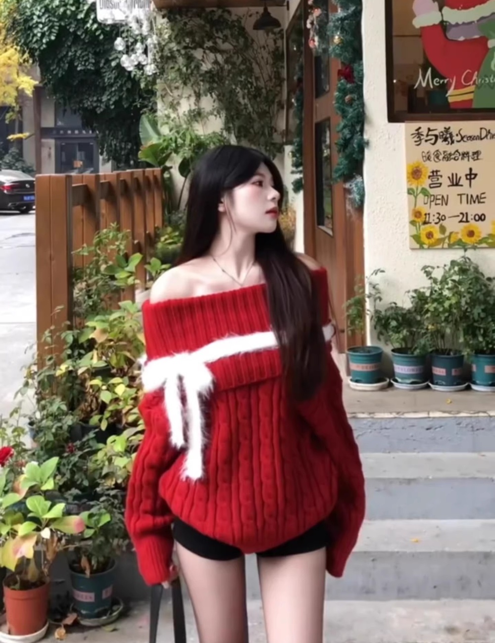 Flat shoulder autumn and winter sweater knitted tops