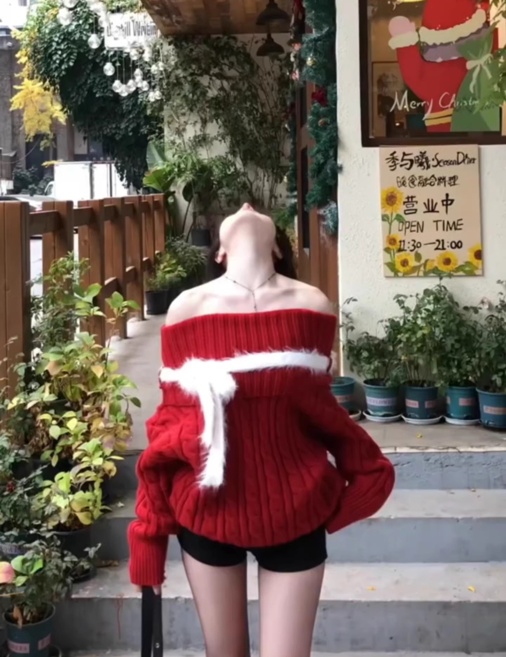 Flat shoulder autumn and winter sweater knitted tops