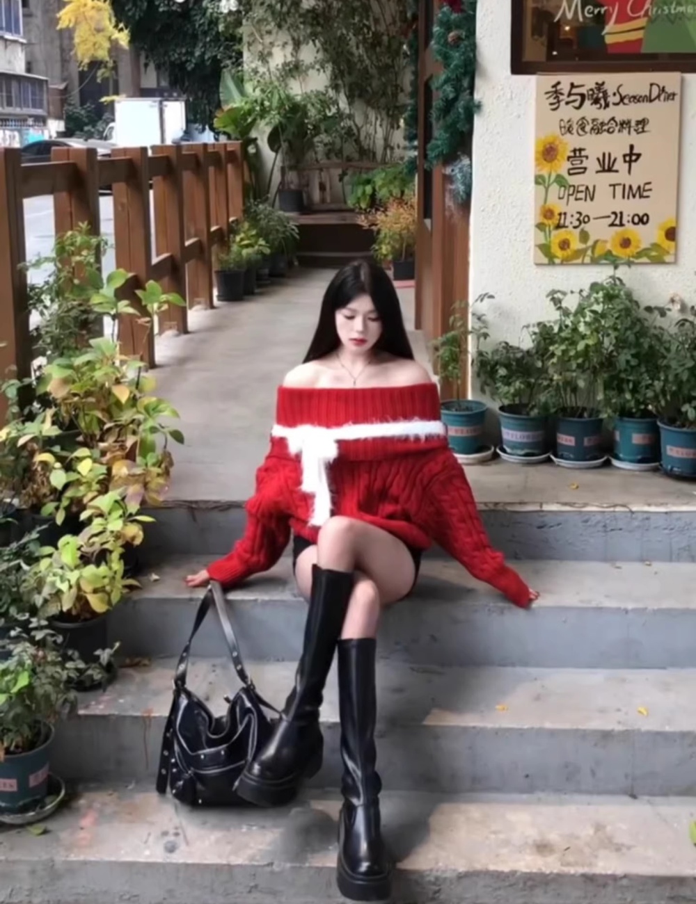 Flat shoulder autumn and winter sweater knitted tops