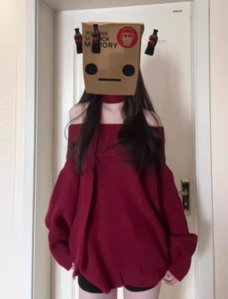 Lazy strapless tops flat shoulder sweater for women