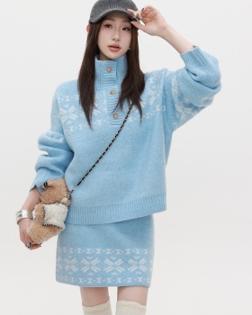 Knitted sweater short skirt 2pcs set for women