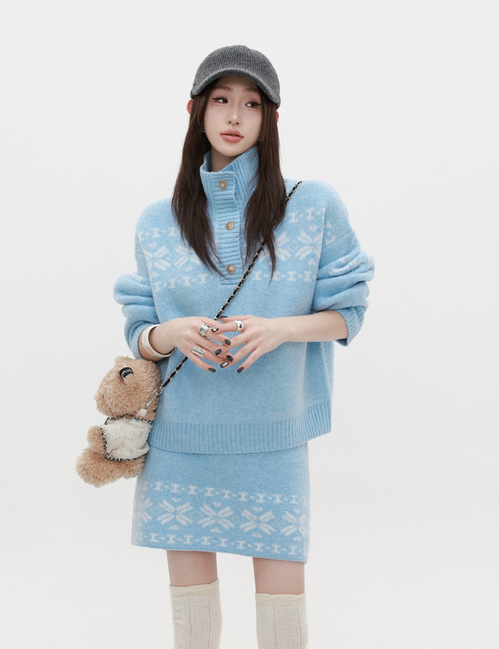 Knitted sweater short skirt 2pcs set for women