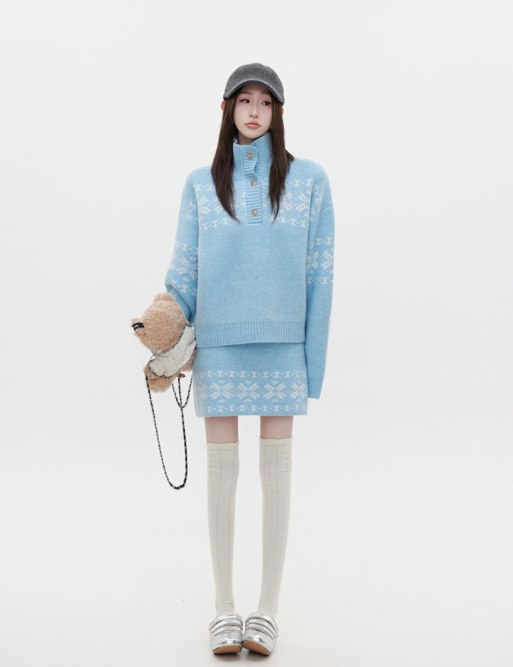 Knitted sweater short skirt 2pcs set for women