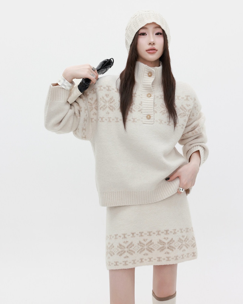 Knitted sweater short skirt 2pcs set for women