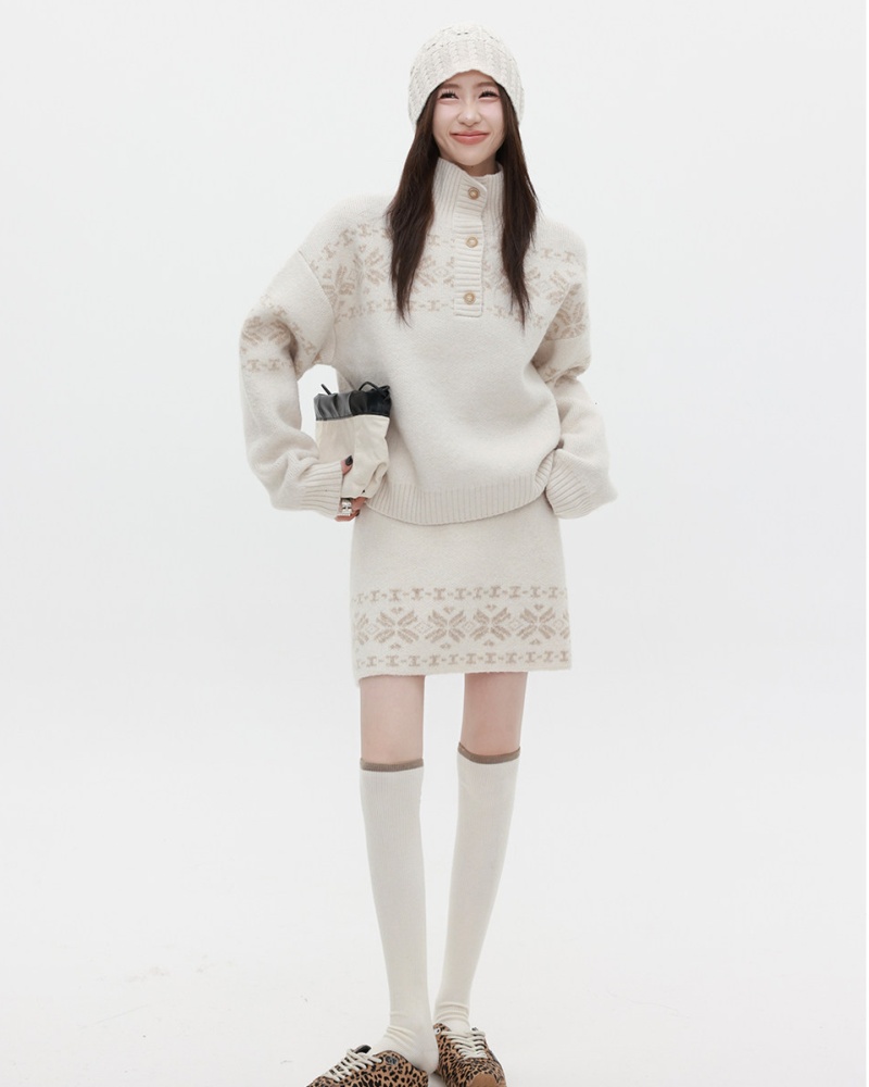 Knitted sweater short skirt 2pcs set for women