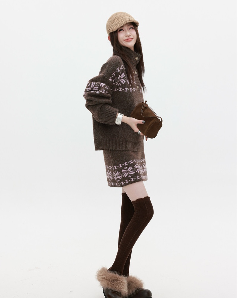 Knitted sweater short skirt 2pcs set for women