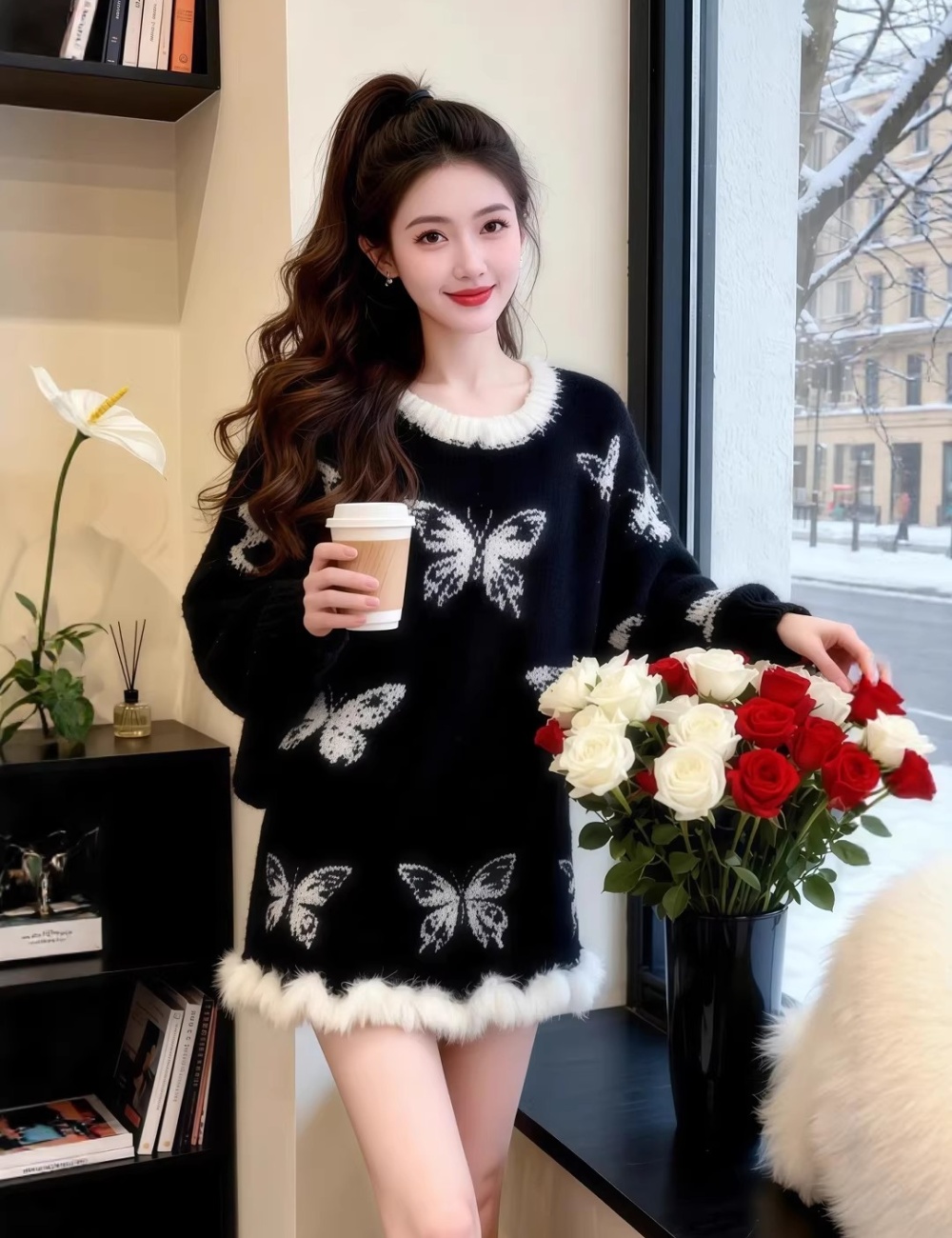 Burr unique short skirt knitted tops a set for women