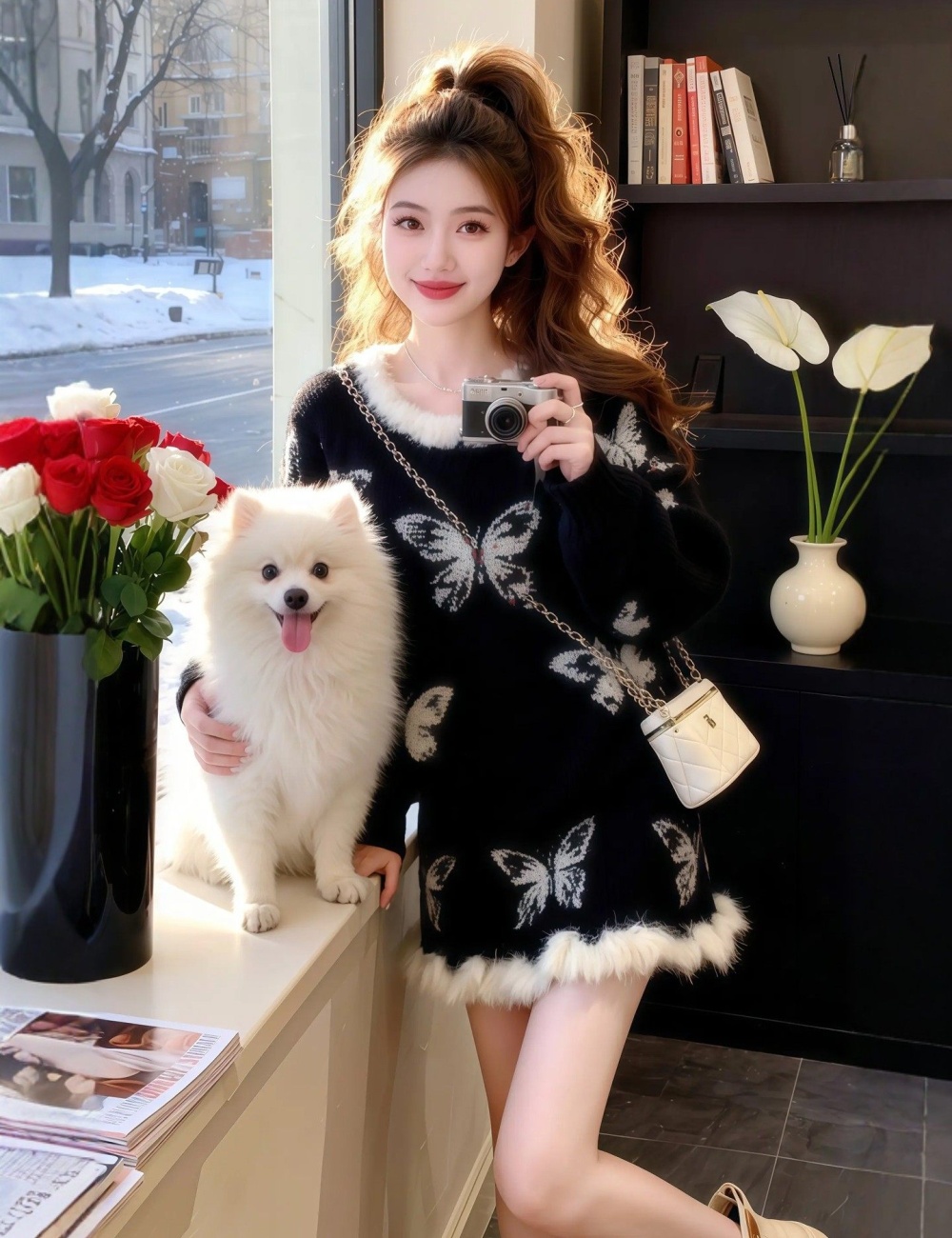 Burr unique short skirt knitted tops a set for women