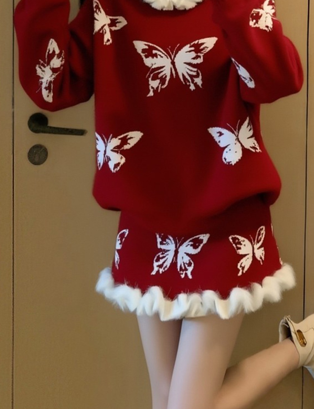 Burr unique short skirt knitted tops a set for women