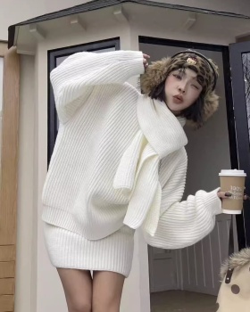 Lazy knitted high waist scarves thick loose skirt 3pcs set