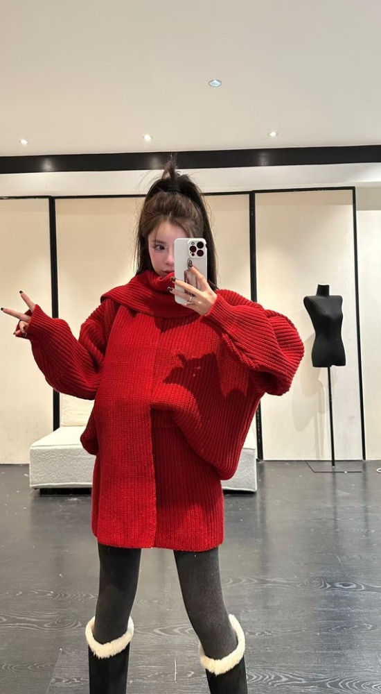 Lazy knitted high waist scarves thick loose skirt 3pcs set