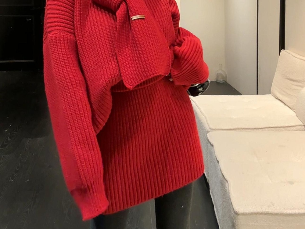 Lazy knitted high waist scarves thick loose skirt 3pcs set