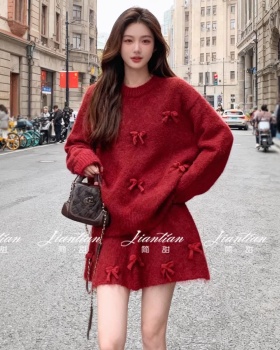 Loose short skirt sweater 2pcs set for women