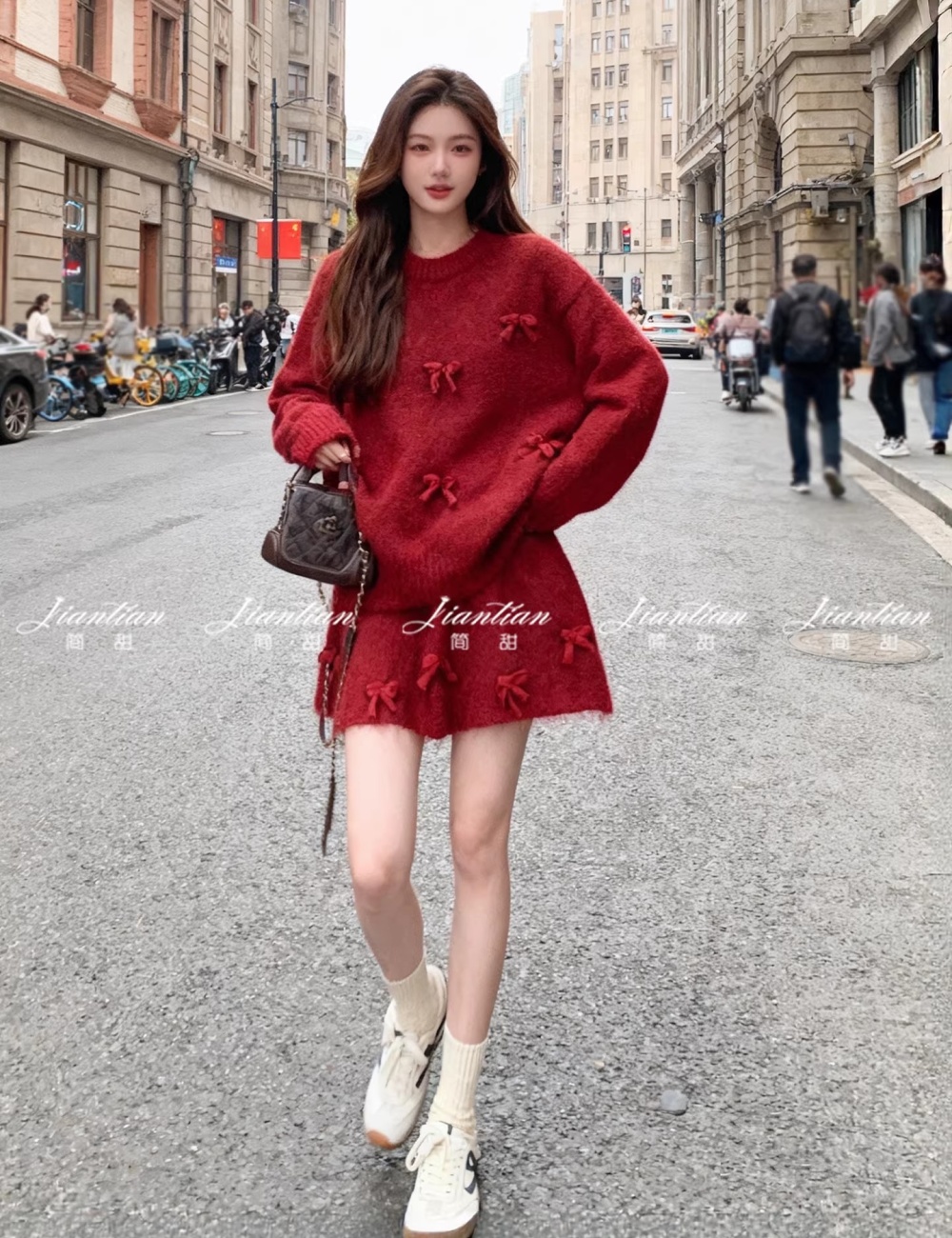 Loose short skirt sweater 2pcs set for women