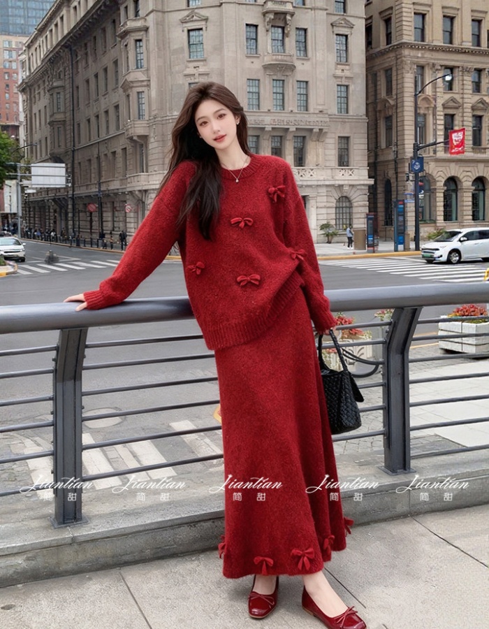 Fashion long skirt sweater 2pcs set for women