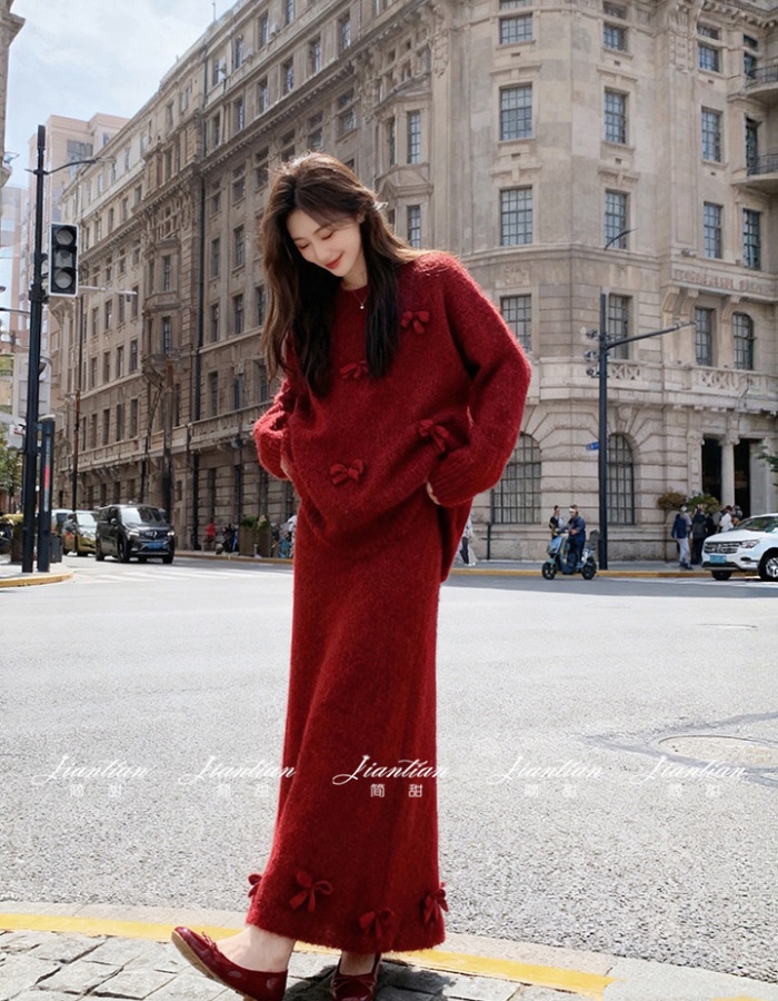 Fashion long skirt sweater 2pcs set for women
