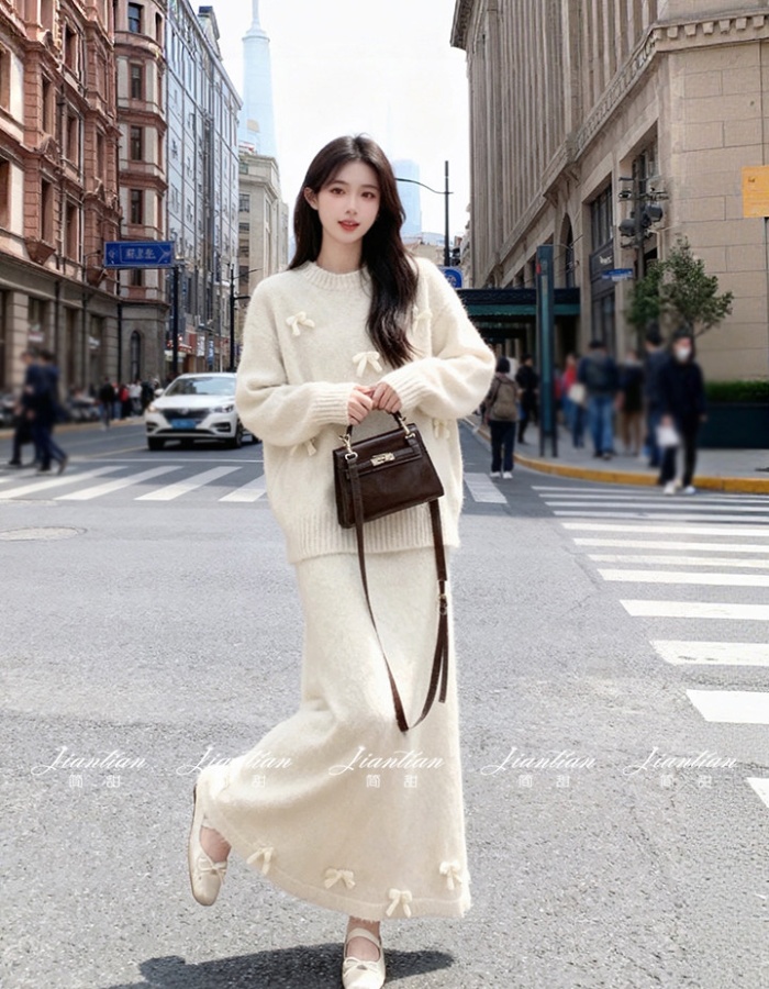 Fashion long skirt sweater 2pcs set for women