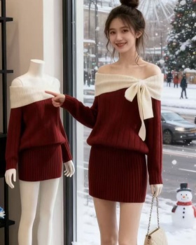 Knitted bow dress winter strapless T-back for women
