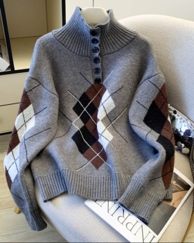 Pullover high collar tops quilted sweater for women