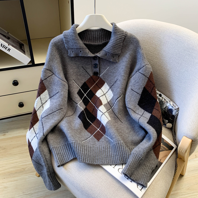 Pullover high collar tops quilted sweater for women