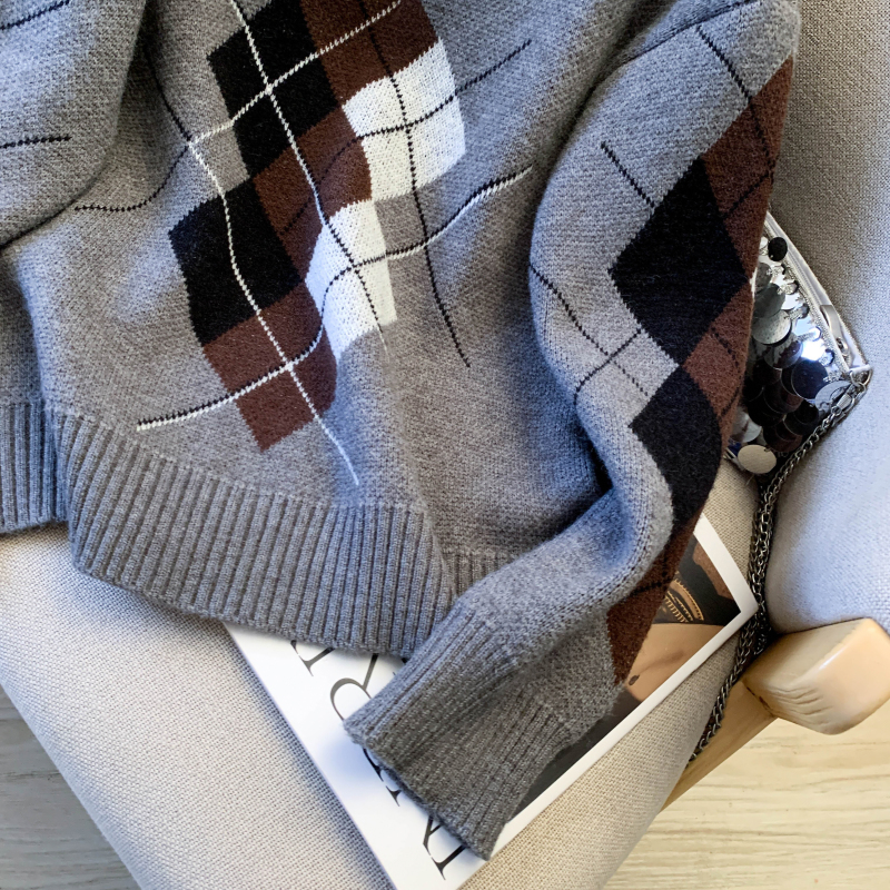 Pullover high collar tops quilted sweater for women