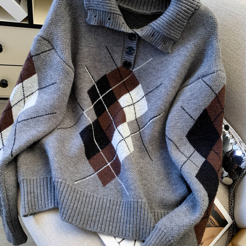 Pullover high collar tops quilted sweater for women