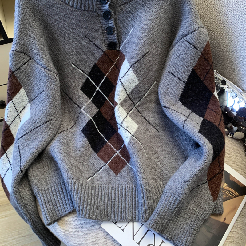 Pullover high collar tops quilted sweater for women