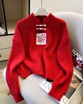 Pullover jacquard fashion tops Western style pony red sweater